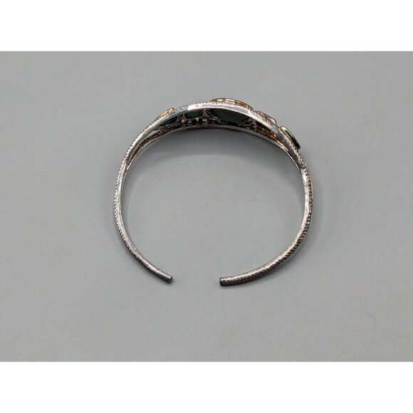 Green Stone Bangle Bracelet Sterling Silver 925 Filigree 21.72g 2.25" - Picture 8 of 11